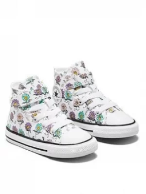 Converse Chuck Taylor All Star Floral 1v Hi Infant Trainer, White/Purple, Size 6