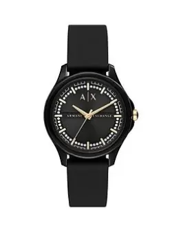 Armani Exchange Ladies Watch & Bracelet Set Black Silicone, Black, Women