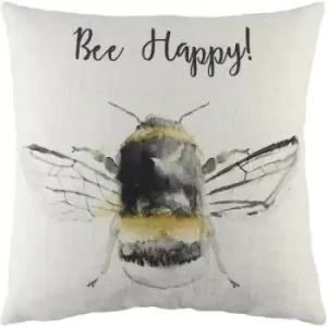 Evans Lichfield Bee Happy Cushion Cover (One Size) (Black/Yellow/White) - Black/Yellow/White