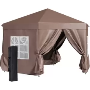 4x4m Garden Gazebo Tent Outdoor Metal Adjust Sun Shade w/ Zippered Net - Brown - Outsunny