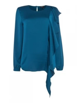 DKNY Long sleeve ruffle front blouse Teal