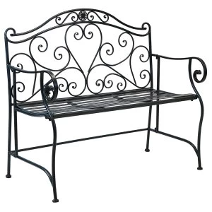 Charles Bentley Heart-shaped 2-Seater Metal Bench - Antique Black