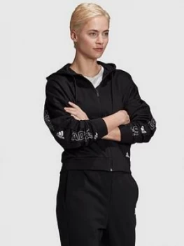 adidas Badge Of Sport Printed Full Zip Hoodie - Black, Size 2Xs, Women
