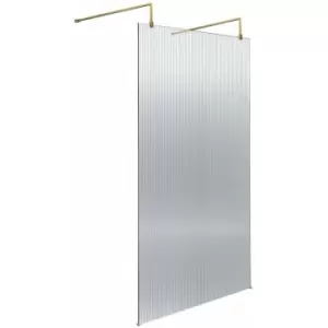 Hudson Reed Fluted Wet Room Screen with Brushed Brass Support Arm and Feet 1000mm Wide - 8mm Glass