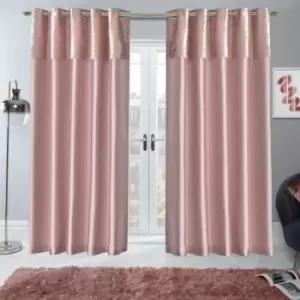 Sienna Crushed Velvet Band Curtains Pair Eyelet Faux Silk Fully Lined Ring Top Manhattan Blush Pink 66" Wide X 54" Drop