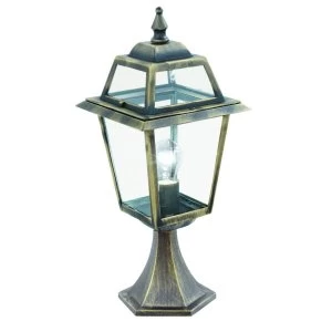 1 Light Outdoor Pedestal Lantern Black, Gold IP44, E27
