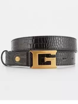 Guess Raffie G Logo Mock Croc Belt, Black, Size L, Women