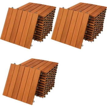 33x Wooden Decking Tiles 3m³ Interlocking Terrace Garden Balcony Patio Hot Tub 30x30cm (Acacia Classic) - Deuba