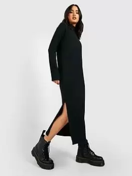 Boohoo Soft Rib High Neck Midaxi Jumper Dress - Black, Size 12, Women