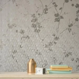 Sublime Cream Theia Metallic Floral Wallpaper - One size