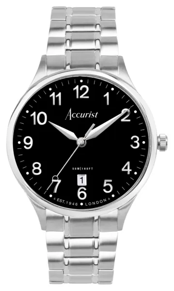 Accurist 73002 Classic Mens Black Dial Stainless Steel Watch