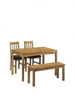 Julian Bowen Coxmoor 118cm Solid Oak Dining Table + 2 Chairs + Bench
