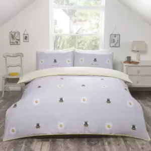 Bee Kind Grey Single Reversible Duvet Cover Set With Piped Edge Finish - Rapport