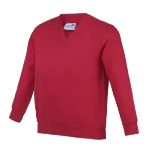 AWDis Academy Childrens/Kids Junior V Neck School Jumper/Sweatshirt (3-4 Years) (Red)