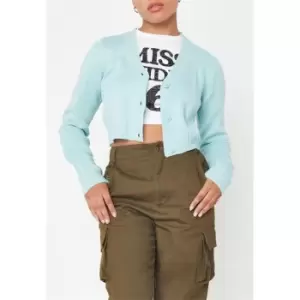 Missguided Recycled Mint Basic Cropped Knit Cardigan - Blue