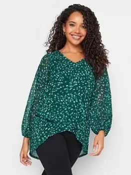 M&Co Abstract Spot Wrap Hem Blouse, Green, Size 10, Women