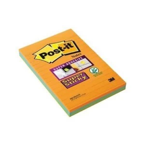Post-It 3M Super Sticky 102 x 152mm Notes Ruled Assorted Colours 3 x 90 Sheets