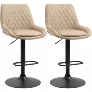Bar Stools Set of 2, Adjustable Bar Chairs 360° Swivel for Kitchen Khaki - Light Khaki - Homcom