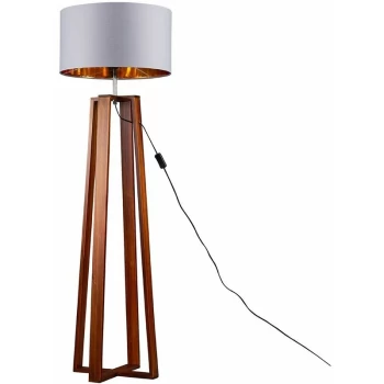 Beltan 4 Leg Floor Lamp in Dark Wood with Reni Shade - Grey & Gold - No Bulb