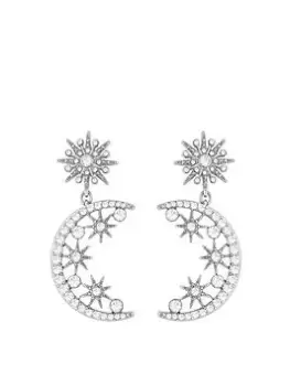 Mood Silver Crystal Starburst Crescent Drop Earrings, Silver, Women