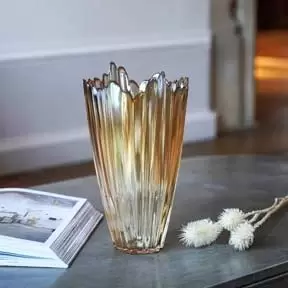 Ivyline Amber Rippled Glass Vase H25Cm W14.5Cm