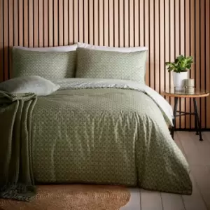 Orson Geometric Duvet Cover and Pillowcase Set Khaki Green Khaki (Green)