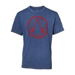 Assassins Creed - Crest Logo Faux Denim Mens Small T-Shirt - Blue