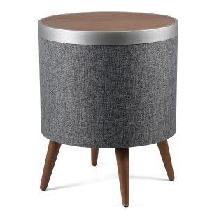 Koble Zain Walnut Wood and Grey Fabric Side Table with Bluetooth Speakers & Wireless Charging