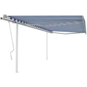 Vidaxl - Manual Retractable Awning with Posts 4.5x3.5 m Blue and White Blue