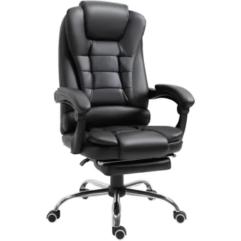 Homcom - Executive PU Leather High Back Recliner Swivel Office Chair with Retractable Footrest (Black)
