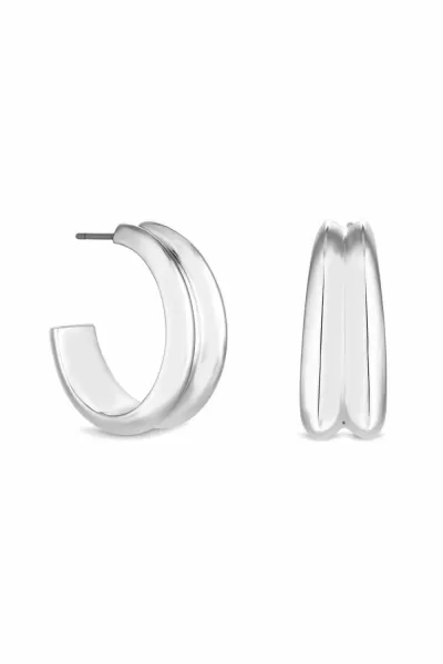 Recycled Sterling Silver Plated Curved Hoop Earrings - Gift Pouch