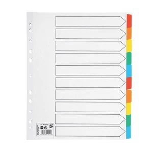 5 Star Office Maxi Index Extra wide 150gsm Card with Coloured Mylar Tabs 10 Part A4 White
