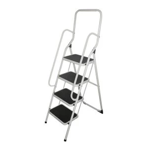 Metal Step Stool with Handrail 4 Step Folding Capacity 150KG White
