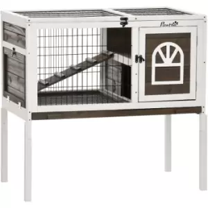 Pawhut - Wooden Rabbit Hutch, Small Animal House w/ Removable Tray, Openable Roof - Brown