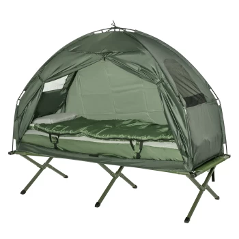 Outsunny 1-person Foldable Bag Tent W/ Sleeping Bag-Army Green