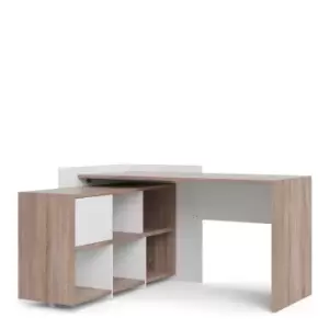 Function Plus Unit Desk With 6 Shelf Bookcase In White And Truffle Oak Effect