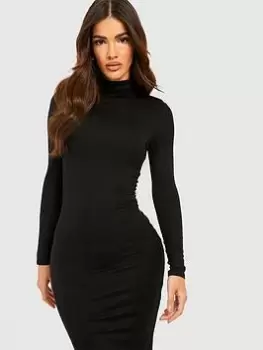 Boohoo Roll Neck Long Sleeve Bodycon Midi Dress - Black, Size 16, Women