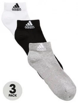 adidas Cushion 3 Pack Ankle Socks (3 Pack) - Grey/Black/White, Multi, Size 4.5-5.5, Men
