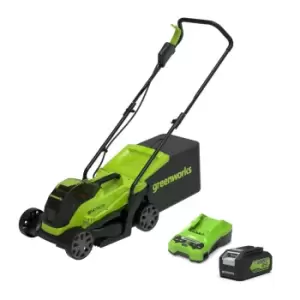Greenworks 24V 33cm Cordless Lawnmower with 4AH Battery and 2AH Charger