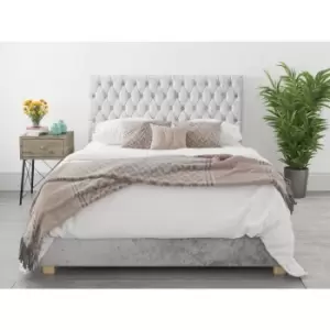 Angel King Size Ottoman Bed in Silver Crushed Velvet