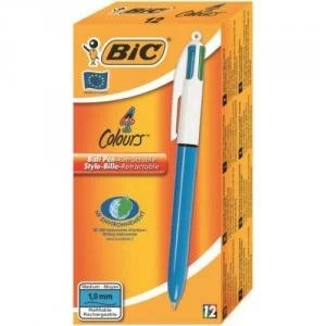Bic 4 Colour Ball Pen Med 1.0mm Tip Blu Blk Red Grn Ref 801867 Pack 12