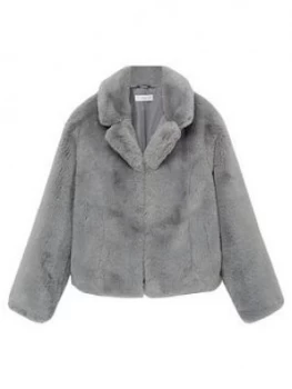 Mango Teen Girls Faux Fur Coat - Grey Size M Women