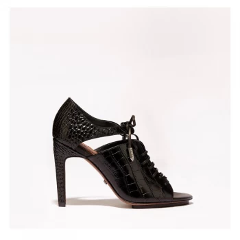 Reiss Mila Peep Toe Stiletto Heels - Black Croc