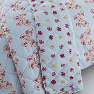 Catherine Lansfield Embroidered Butterfly Quilted Bedspread - Duck Egg