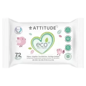 Attitude Eco 100% Biodegradable Baby Wipes, 72 Wipes