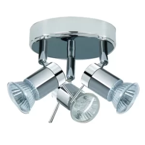 Aries 3 Light Adjustable Bathroom Ceiling Spotlight Satin Silver, Chrome IP44, GU10