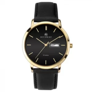 Accurist Mens Black Leather Strap Watch