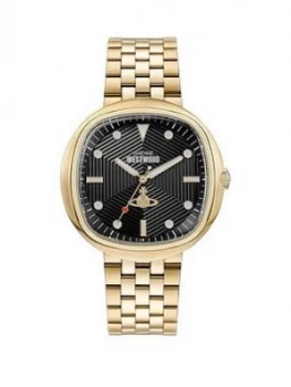 Vivienne Westwood Vivienne Westwood Lexington Black Textured Gold Detail Soft Square Dial Gold Stainless Steel Bracelet Watch