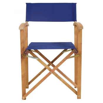 Charles Bentley Fsc Pair Of Wooden Foldable Directors Chairs With Blue Fabric
