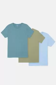 Mens 3 Pack Blue Duck Egg And Khaki T-Shirt